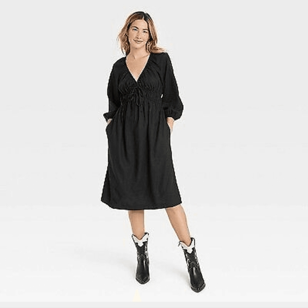 NWT Universal Thread Tie-Front Puff 3/4 Sleeve Midi Dress, Size XS